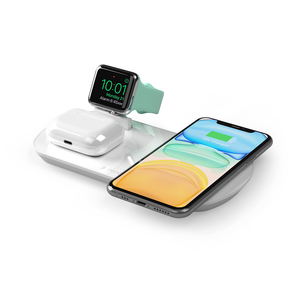 Купить Зарядная станция Deppa 3 в 1: iPhone, Apple Watch, Airpods,  беспроводная, 17,5 Вт, белая в Краснодаре - 100% низкая цена!