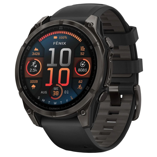 Умные часы Garmin Fenix 8, 51 мм, AMOLED, Sapphire Carbon Gray DLC Titanium with Black Silicone Умные часы Garmin Fenix 8, 51 мм, AMOLED, Sapphire Carbon Gray DLC Titanium with Black Silicone