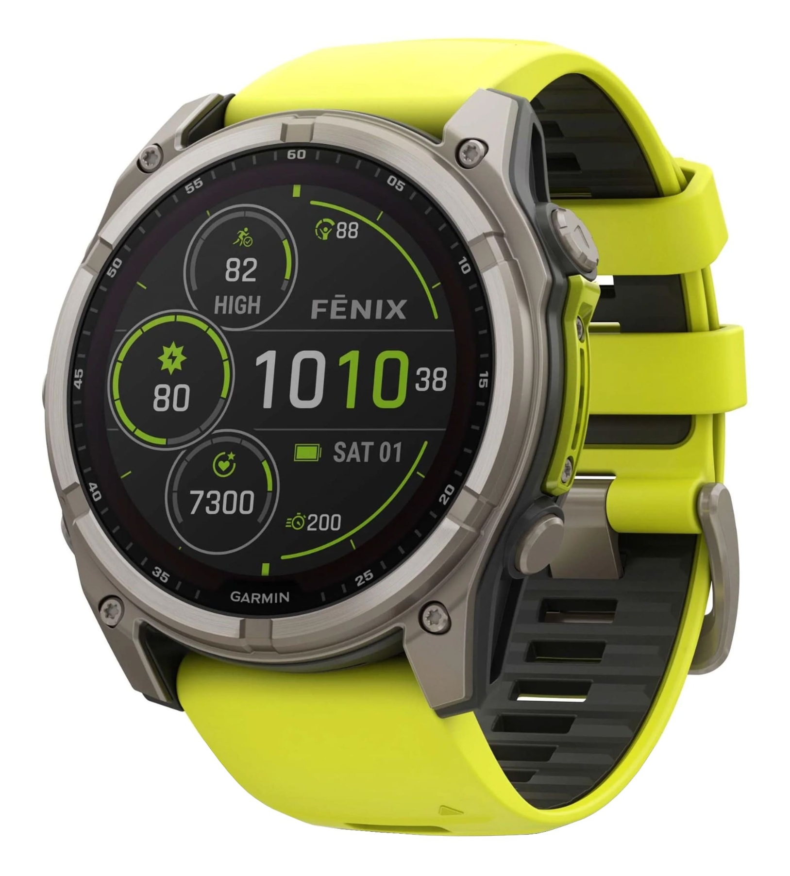 Умные часы Garmin Fenix 8, 51 мм, Solar, Sapphire Titanium with AMP Yellow/Graphite silicone band