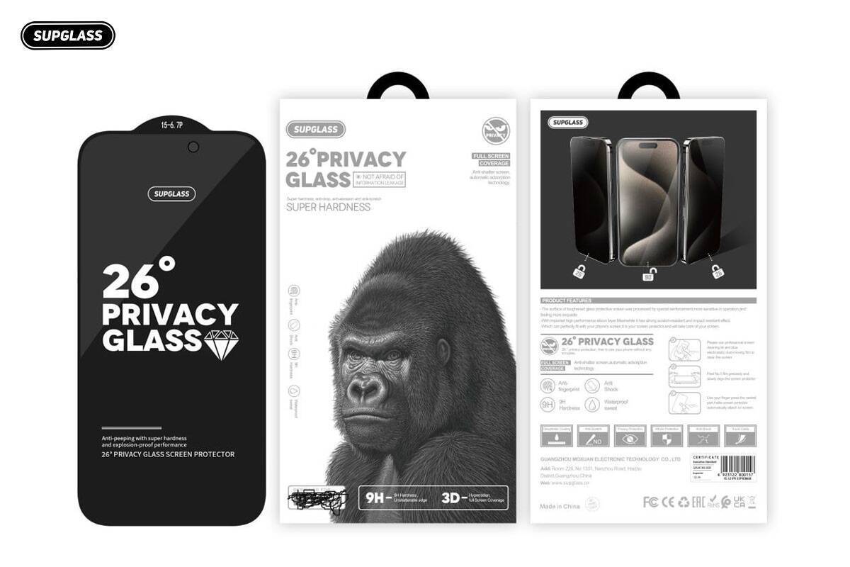 Защитное стекло SupGlass SG-12 Full Screen Coverage 26° Privacy Glass iPhone 17 Pro (6.3) Защитное стекло SupGlass SG-12 Full Screen Coverage 26° Privacy Glass iPhone 17 Pro (6.3)