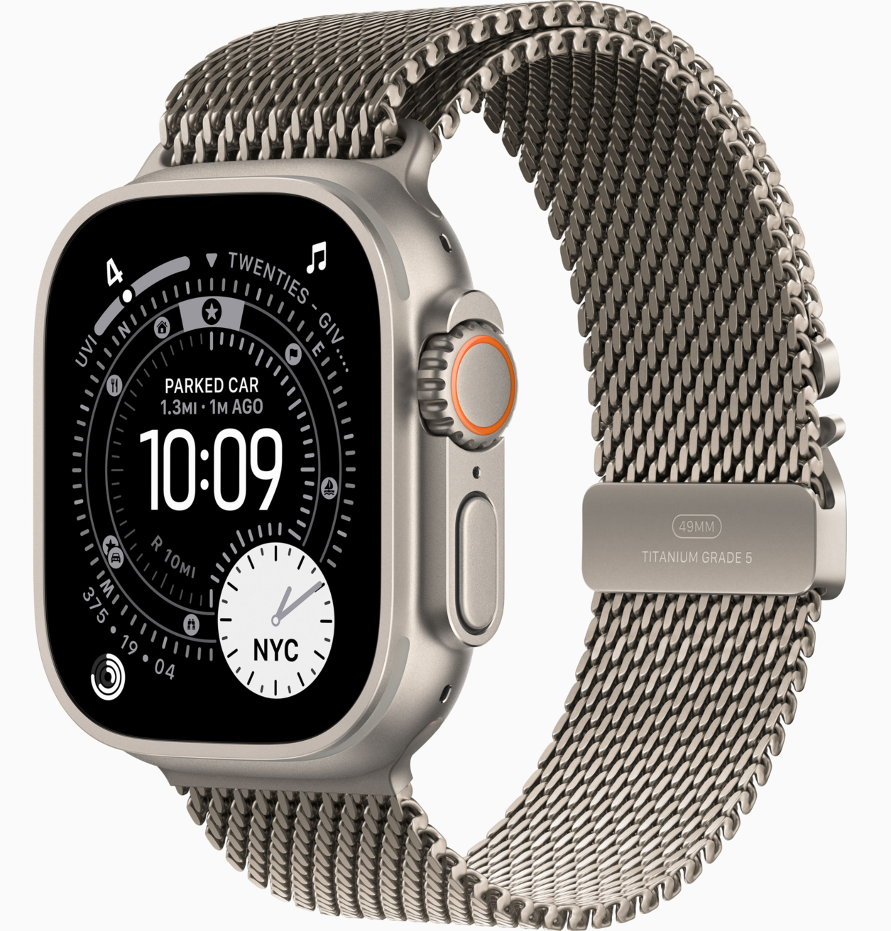 Apple Watch Ultra 3 GPS, 49 мм, корпус из бежевого титана, ремешок Milanese цвета Natural L (MF0E4)