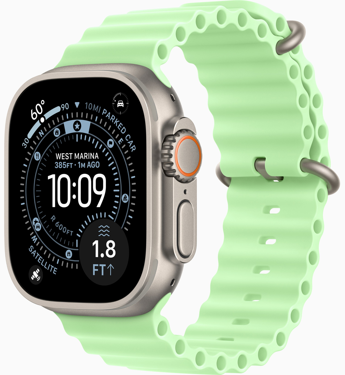Apple Watch Ultra 3 GPS, 49 мм, корпус из бежевого титана, ремешок Ocean цвета Neon Green (MF1V4)