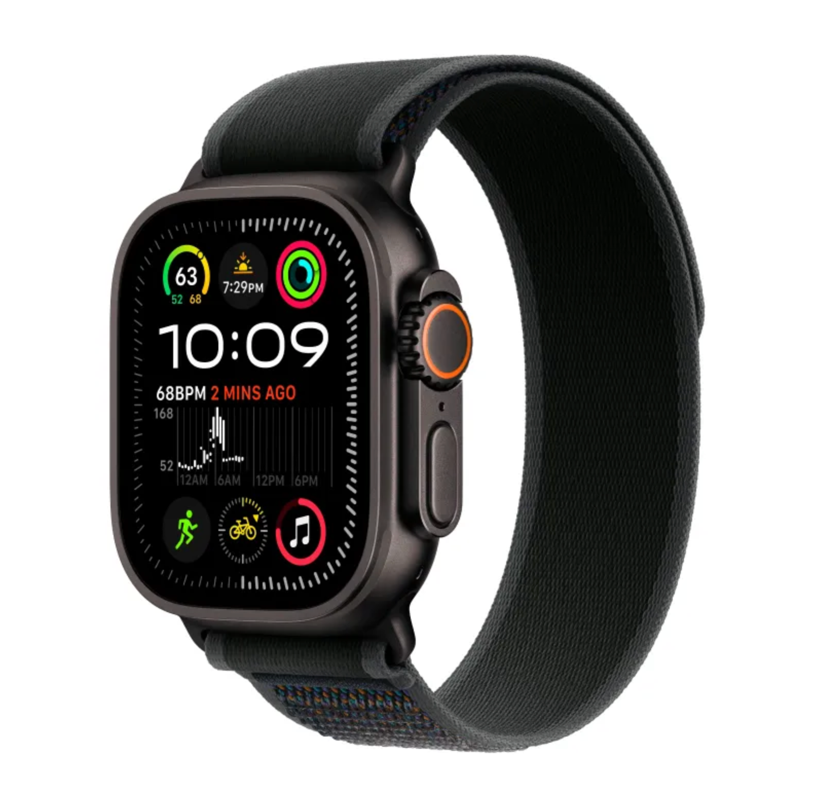 Apple Watch Ultra 2 (2024) GPS, 49 мм, корпус черного из титана, ремешок Trail черного цвета S/M (MX4U3/MYTJ3)