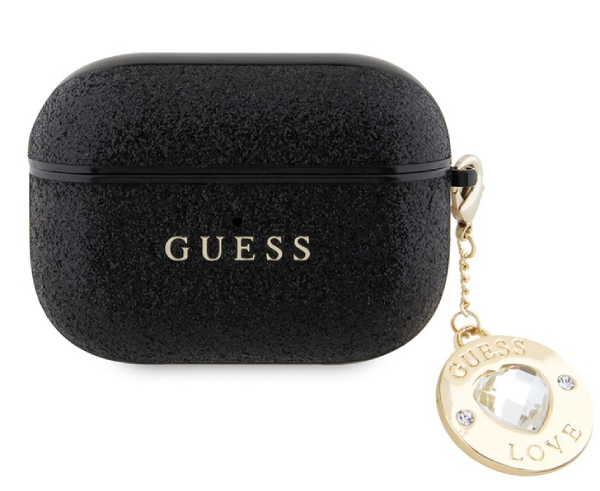 Чехол Guess для Airpods Pro Fixed Glitters with Heart Diamond charm, чёрный