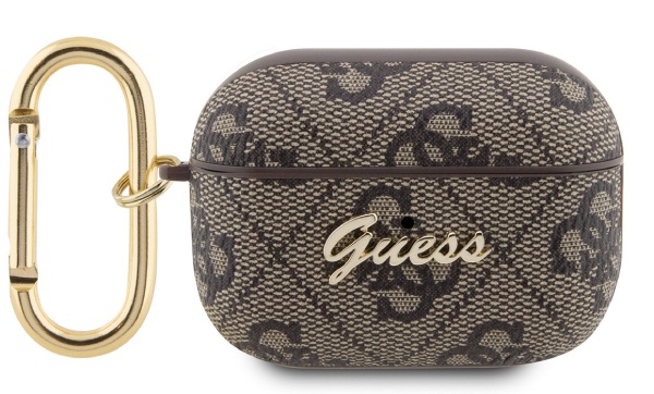 Чехол Guess для Airpods Pro 2 PU leather 4G with metal logo and carabin Brown