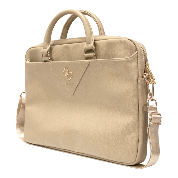 Сумка Guess для ноутбуков 15"/16" PU Grained leather Bag 4G metal logo with Zipper Light Gold