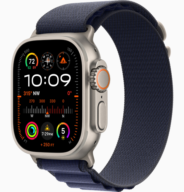 Apple Watch Ultra 2 (2024) GPS, 49 мм, корпус из бежевого титана, ремешок Trail темно-синего цвета (MX4J3)
