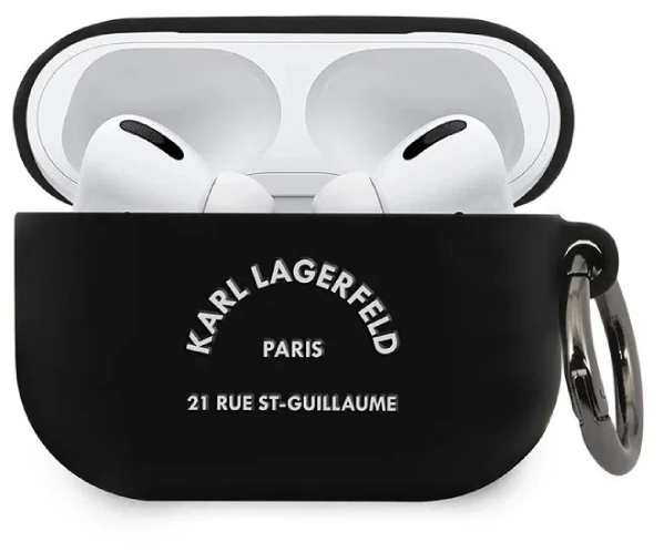 Чехол Lagerfeld для Airpods Pro Silicone case with ring RSG logol, черный