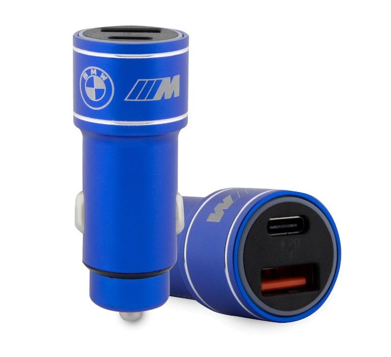 Автомобильное зарядное устройство BMW USB-A/USB-C, 20W Aluminium, синий