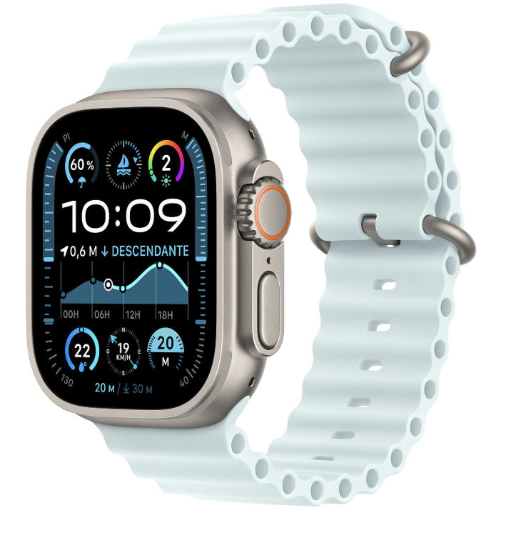 Apple Watch Ultra 2 (2024) GPS, 49 мм, корпус из бежевого титана, ремешок Ocean светло-синего цвета (MYT03)