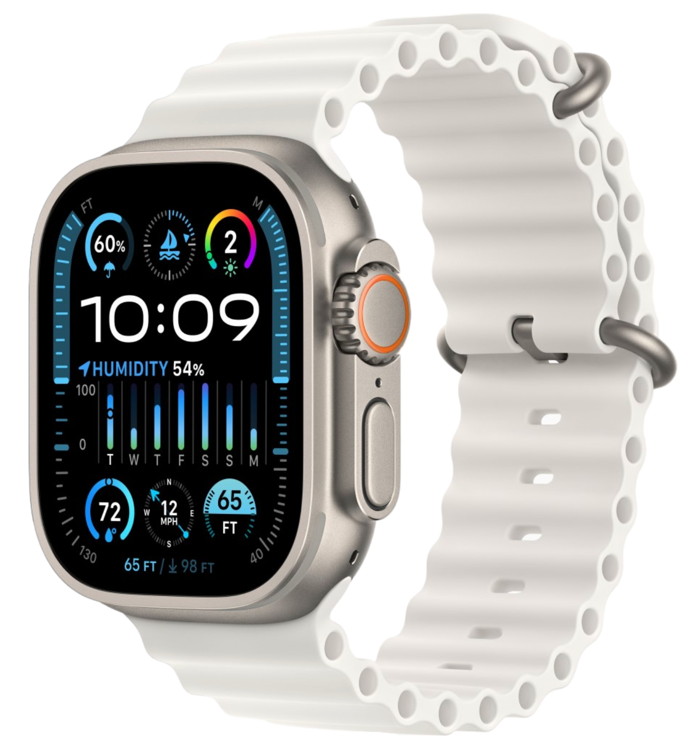 Apple Watch Ultra 2 GPS, 49 мм, корпус из титана, ремешок Ocean белого цвета (FREJ3) - CPO