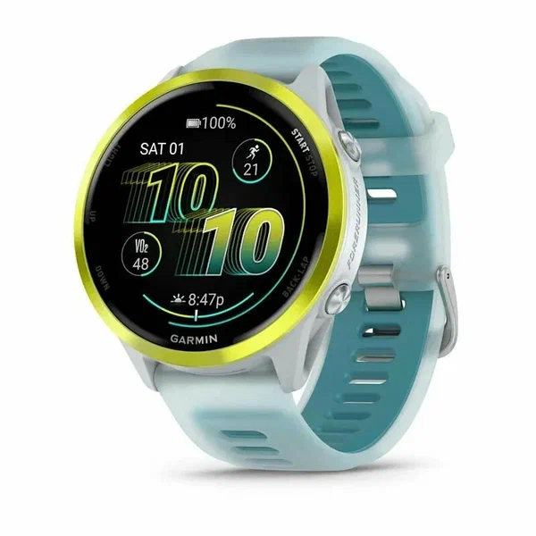 Умные часы Garmin ForeRunner 570, 47мм Yellow aluminum with translucent white/turquoise strap