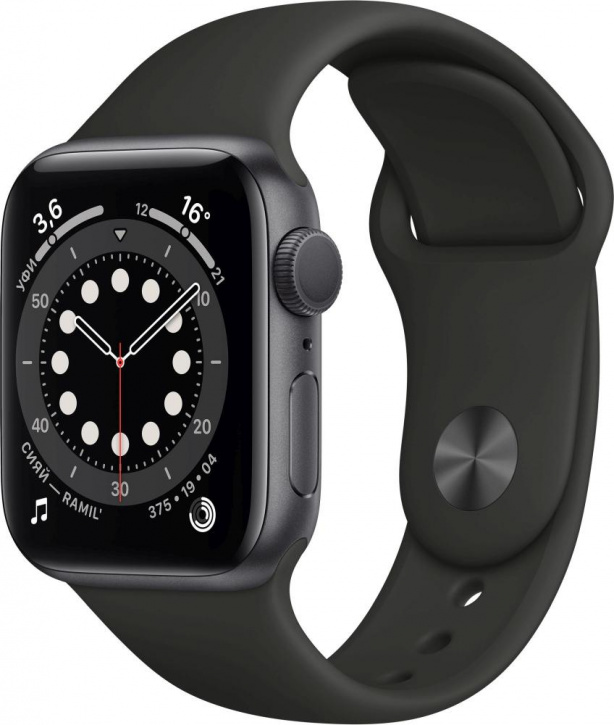 Apple Watch Series 6, 44 мм, корпус из алюминия цвета «серый космос», спортивный ремешок чёрного цвета (без коробки) - Б/У Apple Watch Series 6, 44 мм, корпус из алюминия цвета «серый космос», спортивный ремешок чёрного цвета (без коробки) - Б/У