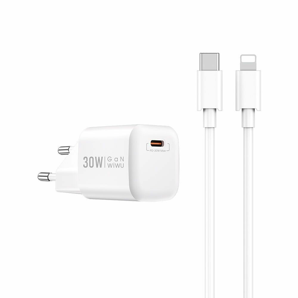 Сетевое зарядное устройство WiWU U006 USB-C 30W+кабель Type-C-Lightning белый