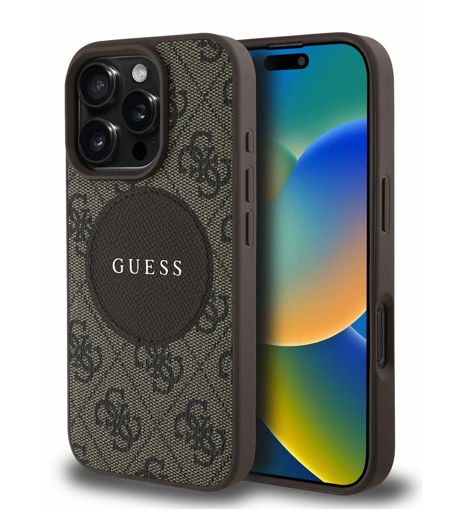 Чехол Guess PU 4G with Round Patch Metal logo Hard Brown (MagSafe) для iPhone 16 Pro Max