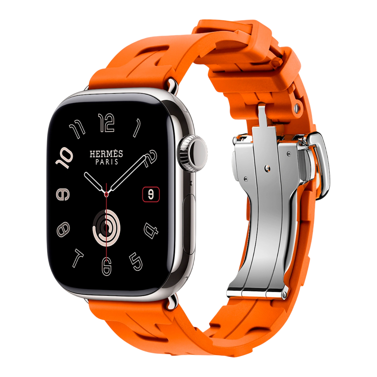 Apple Watch Hermes Series 11 GPS 46mm, Silver Titanium Case Orange Single Tour Deployment Buckle Kilim Strap