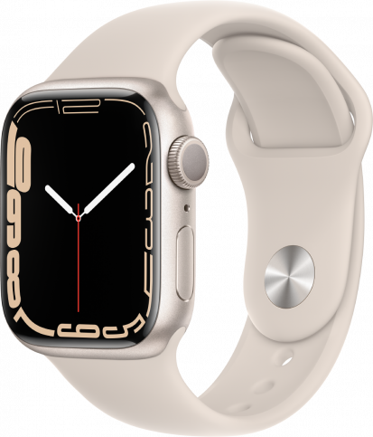 Apple Watch Series 7, 41 мм, корпус из алюминия цвета «сияющая звезда», спортивный ремешок «сияющая звезда» (MKMY3) - Б/У