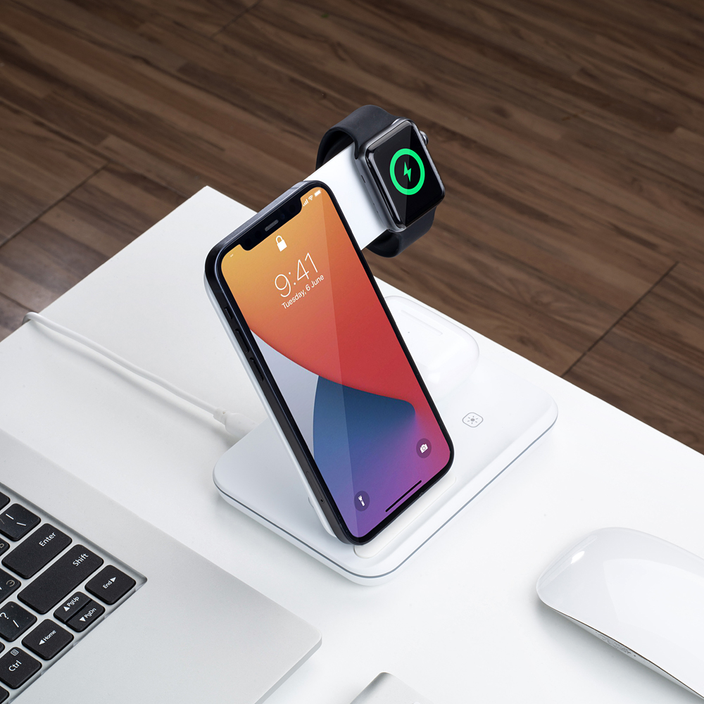Зарядная станция Deppa 3 в 1 Charging Stand Neo: iPhone, Apple Watch, Airpods, 20W, белая