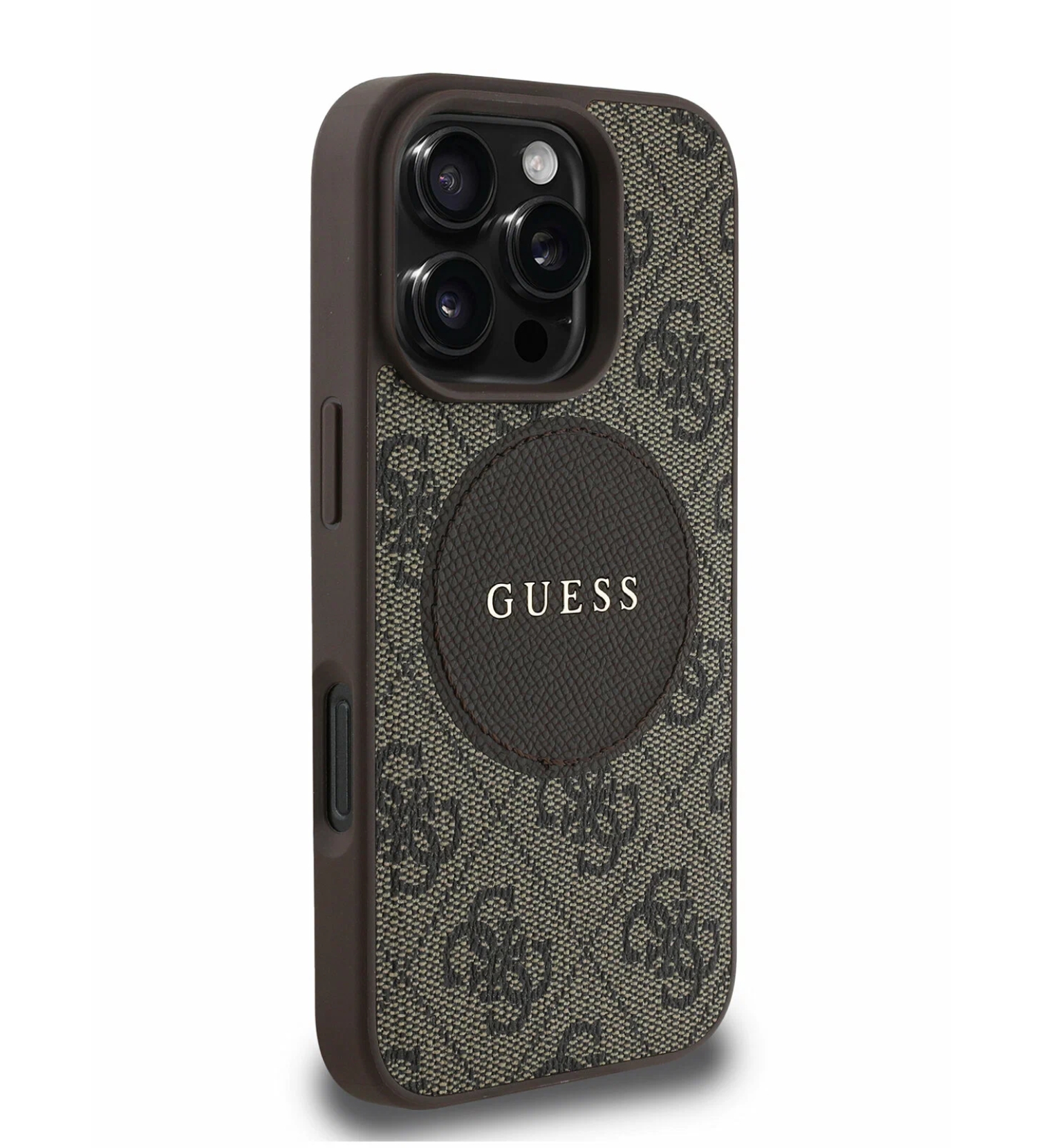 Чехол Guess PU 4G with Round Patch Metal logo Hard Brown (MagSafe) для iPhone 16 Pro Max