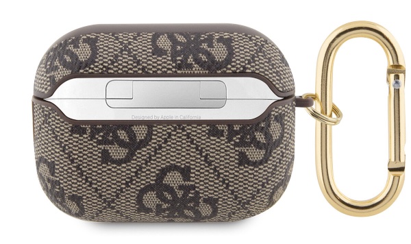 Чехол Guess для Airpods Pro 2 PU leather 4G with metal logo and carabin Brown