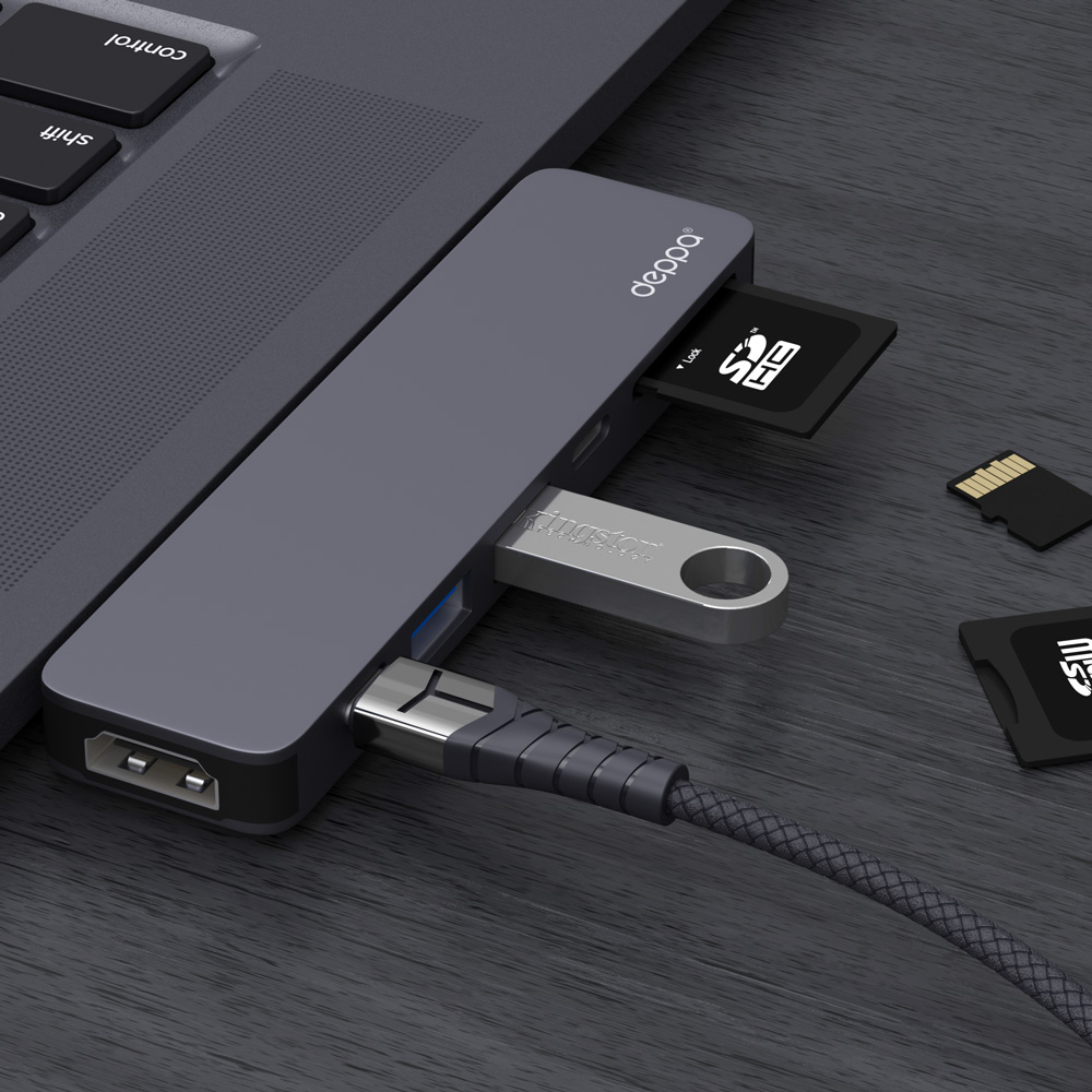 Адаптер-переходник Deppa USB-C для MacBook 7-в-1, графит
