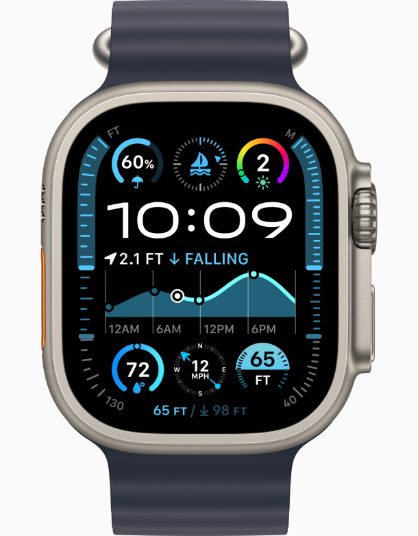 Apple Watch Ultra 2 (2024) GPS, 49 мм, корпус из бежевого титана, ремешок Ocean темно-синего цвета (MX4D3)