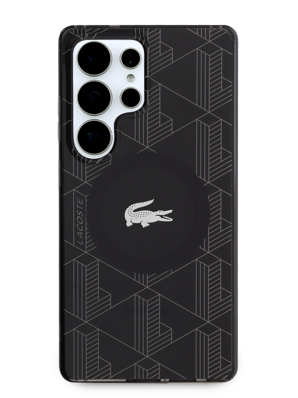 Чехол Lacoste для Galaxy S25 Ultra PC/TPU Double layer Silver Croc logo Hard Black (MagSafe)