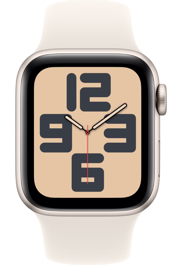 Apple Watch SE 2024, 40 мм, корпус из алюминия цвета «сияющая звезда», спортивный ремешок цвета «сияющая звезда» S/M (MXEF3)