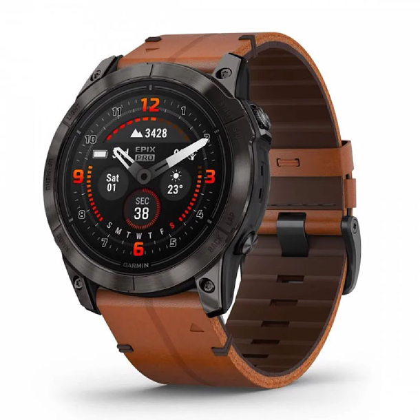Умные часы Garmin Epix Pro Gen 2 Sapphire Carbon Gray 51mm Сhestnut Leather Band