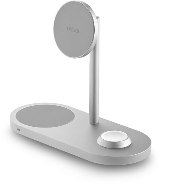 Беспроводное зарядное устройство Ubear Stage Pro 3 в 1 Magnetic, серебристый Беспроводное зарядное устройство Ubear Stage Pro 3 в 1 Magnetic, серебристый