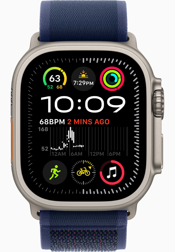 Apple Watch Ultra 2 (2024) GPS, 49 мм, корпус из бежевого титана, ремешок Trail синего цвета M/L (MX4L3)