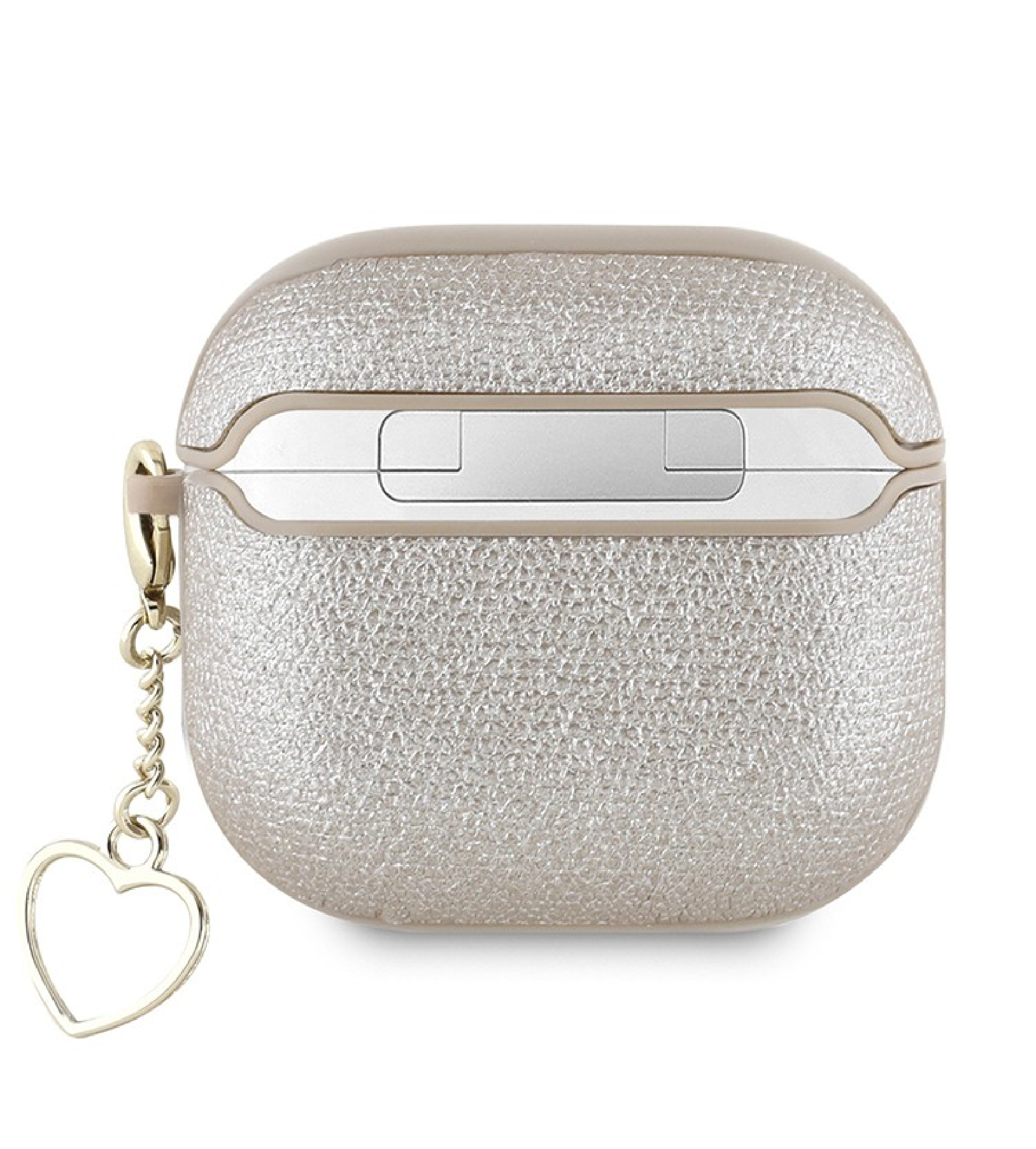 Чехол Guess для Airpods 4 PU leather with Script metal logo and Heart charm Gold