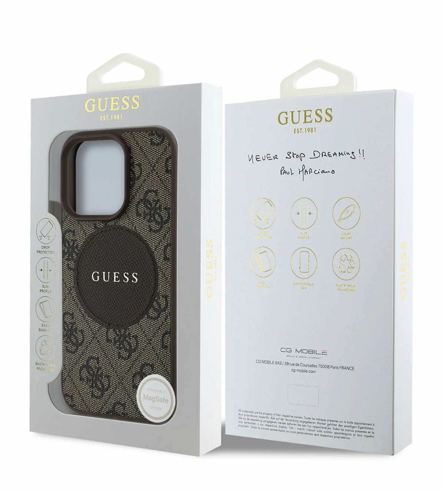 Чехол Guess PU 4G with Round Patch Metal logo Hard Brown (MagSafe) для iPhone 16 Pro