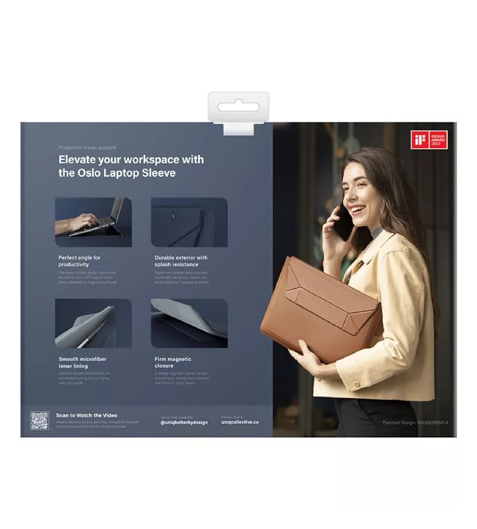 Сумка Uniq для MacBook 14" Oslo PU leather Magnetic Laptop, синяя