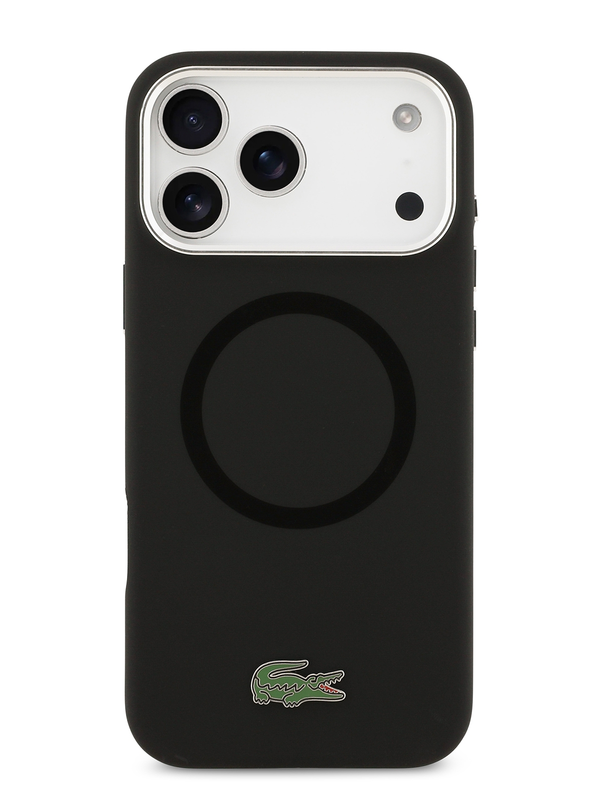 Чехол Lacoste для iPhone 17 Pro Liquid silicone Lacquer Metal logo & Camera Hard Black (MagSafe)