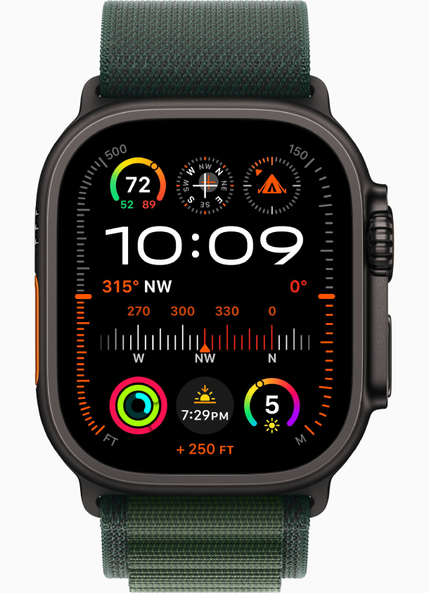 Apple Watch Ultra 2 (2024) GPS, 49 мм, корпус из черного титана, ремешок Alpine зеленого (MX4R3) M