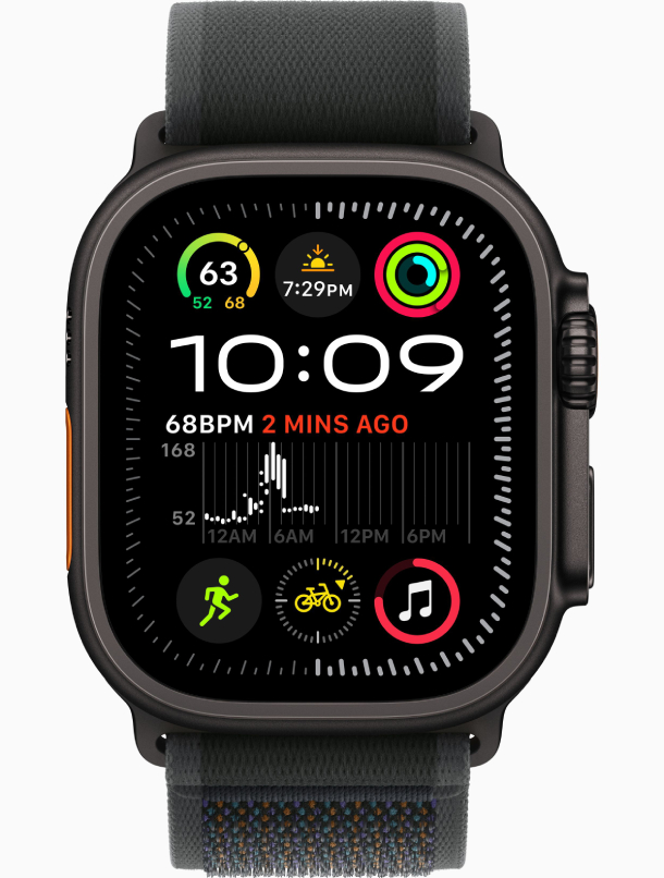Apple Watch Ultra 2 (2024) GPS, 49 мм, корпус черного из титана, ремешок Trail черного цвета M/L (MX4V3)