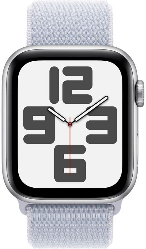 Apple Watch SE 2024, 40 мм, корпус из алюминия серебристого цвета, спортивный ремешок Loop голубого цвета (MXEE3)