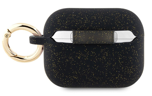 Чехол Guess для Airpods Pro 2 Silicone with ring Glitter, чёрный