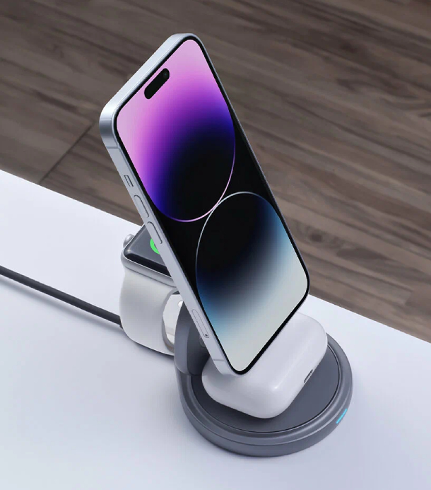 Беспроводная зарядная станция Deppa 3 в 1 MagSafe Rotation QI складная, графит