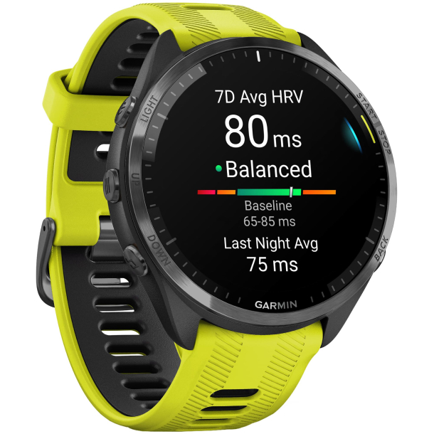 Умные часы Garmin Forerunner 965 Black, Carbon Gray DLC, Titanium Bezel, Yellow Band