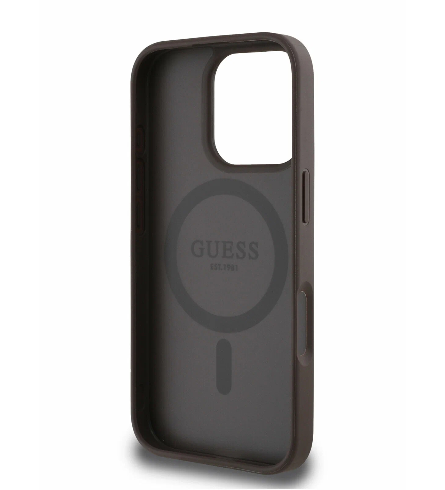 Чехол Guess PU 4G with Round Patch Metal logo Hard Brown (MagSafe) для iPhone 16 Pro