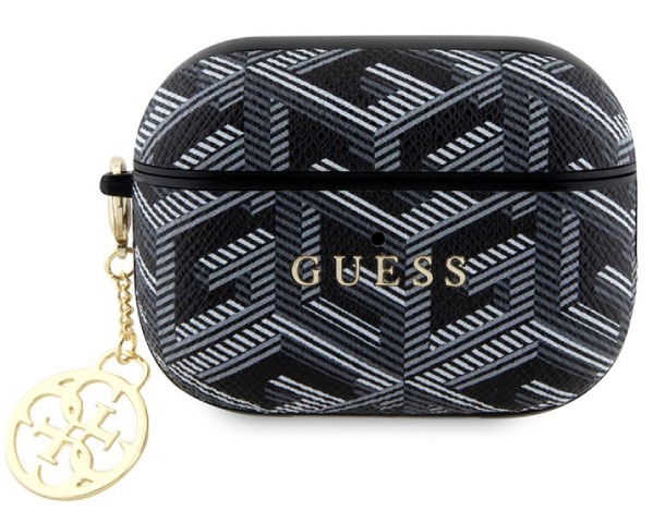 Чехол Guess для Airpods Pro 2 PU leather G CUBE with metal logo and Charm, черный
