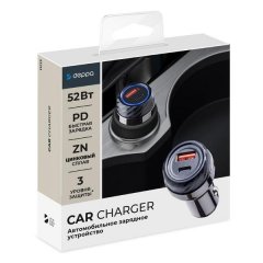 Автомобильное зарядное устройство Deppa USB-A->USB-С, 52W, черный