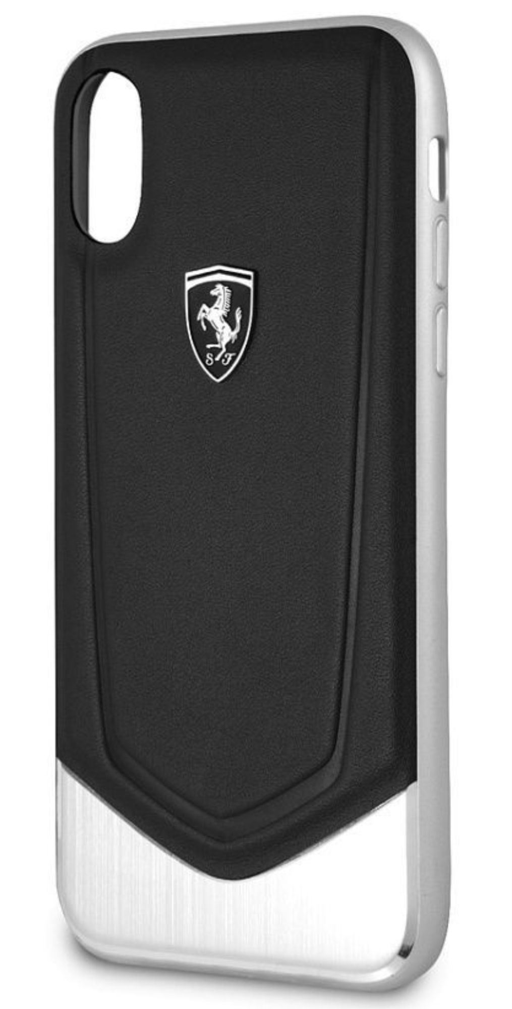 Чехол Ferrari для iPhone X/XS Heritage V Hard Leather/aluminium stripe Black